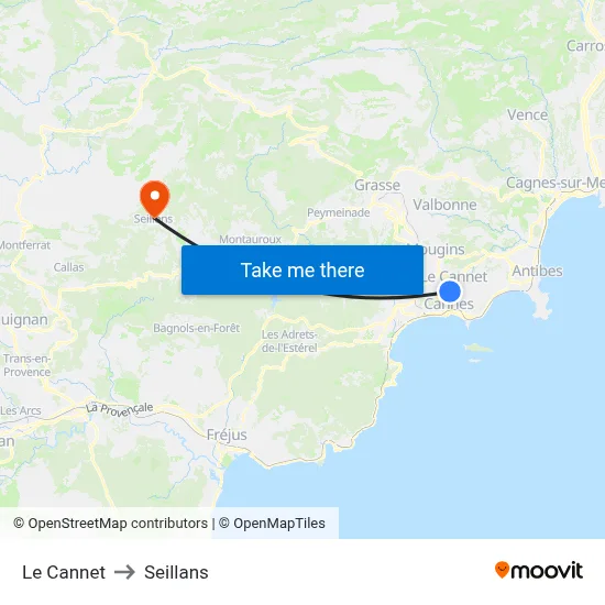 Le Cannet to Seillans map