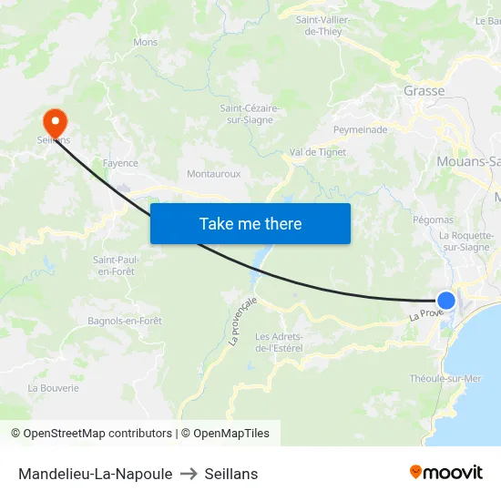 Mandelieu-La-Napoule to Seillans map