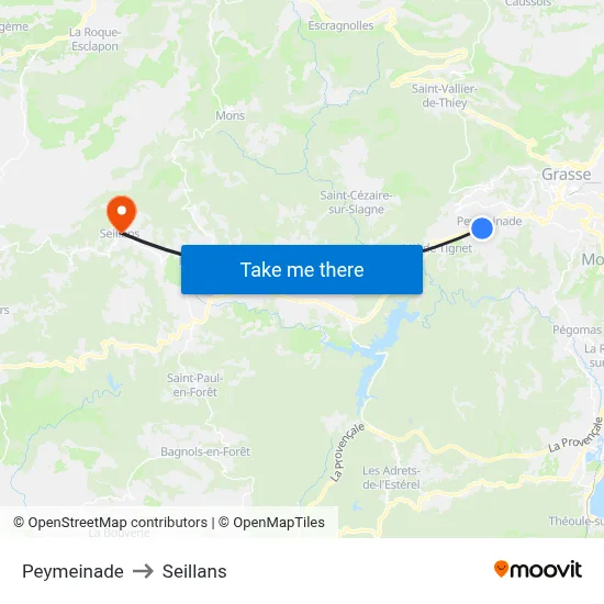 Peymeinade to Seillans map