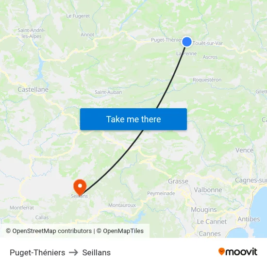 Puget-Théniers to Seillans map