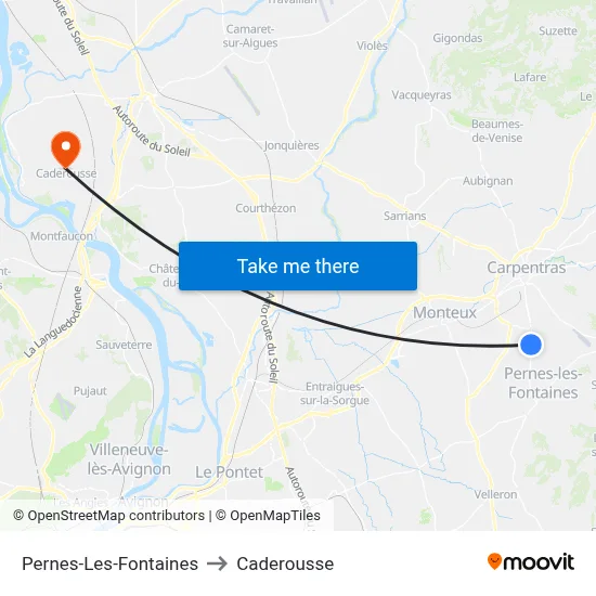 Pernes-Les-Fontaines to Caderousse map