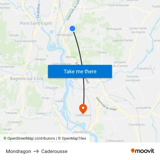 Mondragon to Caderousse map