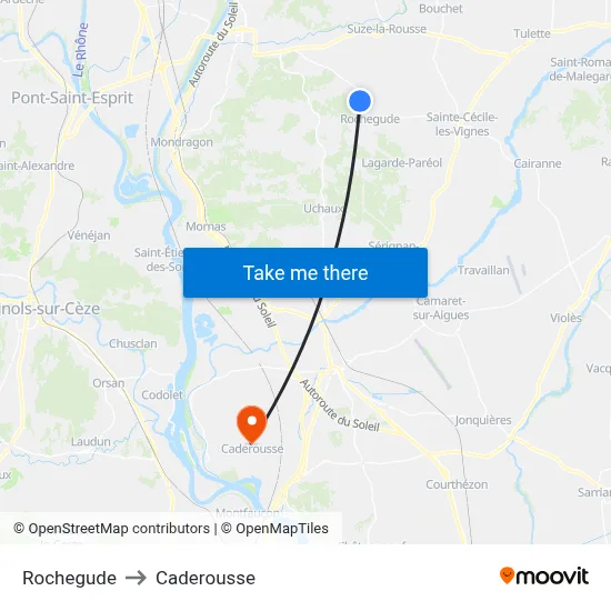 Rochegude to Caderousse map