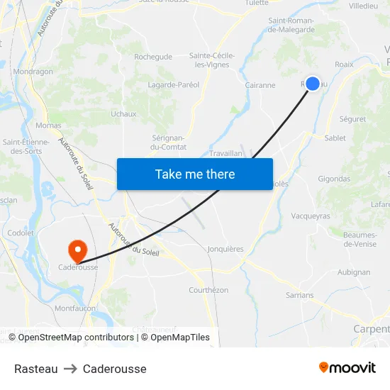 Rasteau to Caderousse map