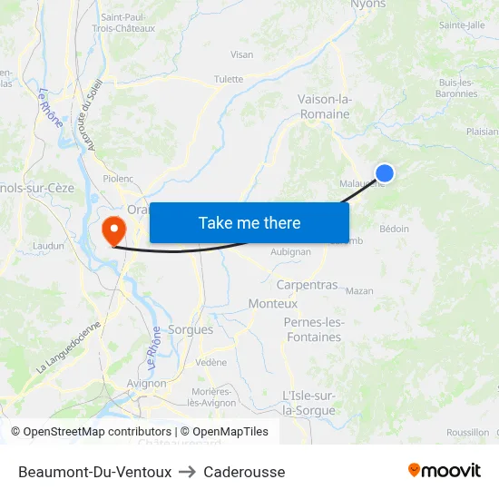 Beaumont-Du-Ventoux to Caderousse map