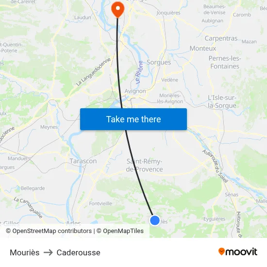 Mouriès to Caderousse map