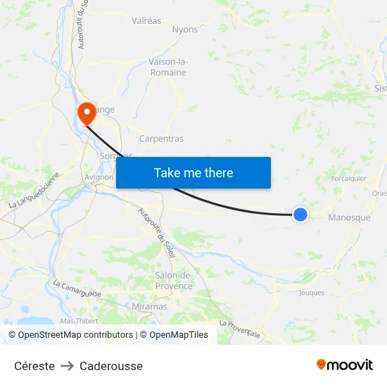 Céreste to Caderousse map