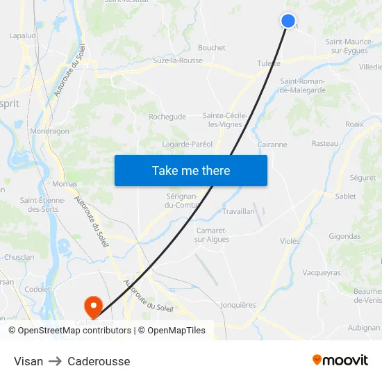 Visan to Caderousse map