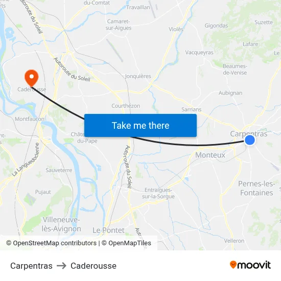 Carpentras to Caderousse map