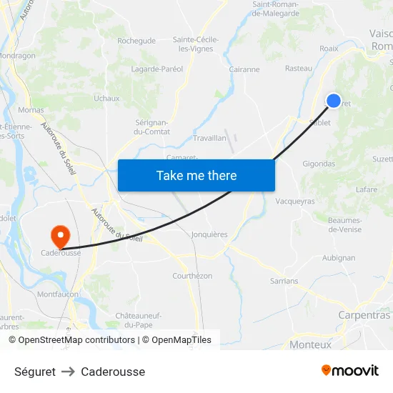 Séguret to Caderousse map