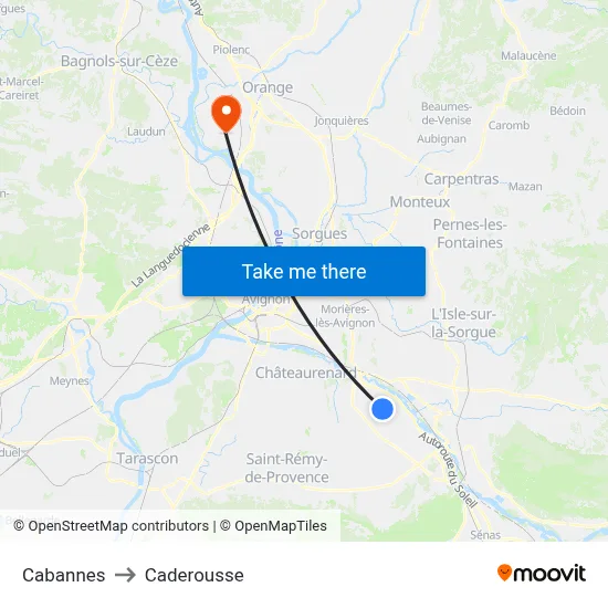 Cabannes to Caderousse map