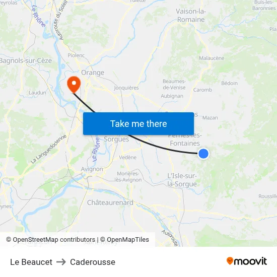 Le Beaucet to Caderousse map
