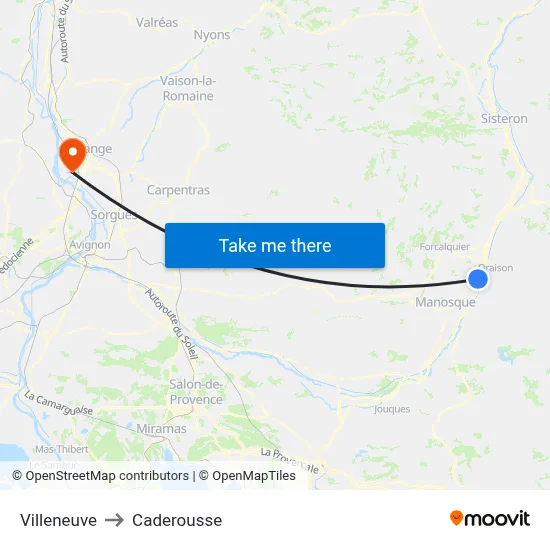 Villeneuve to Caderousse map