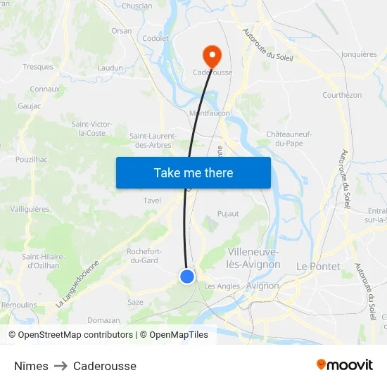 Nîmes to Caderousse map