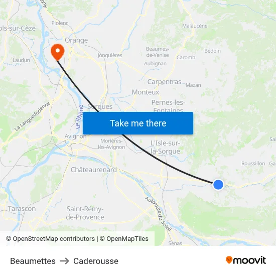 Beaumettes to Caderousse map