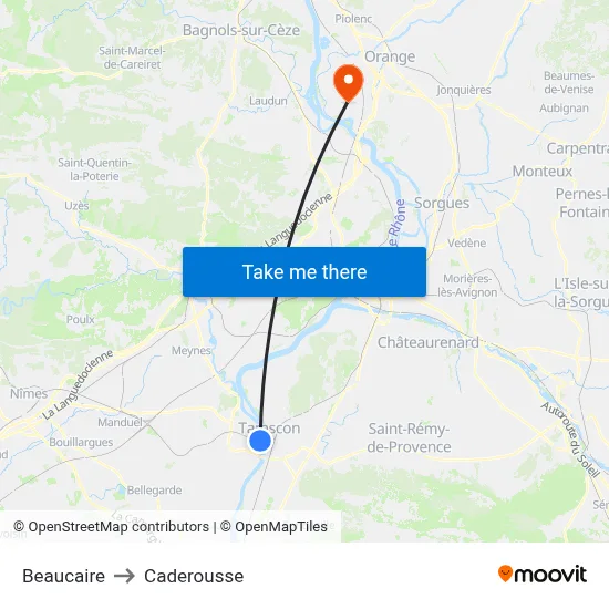 Beaucaire to Caderousse map