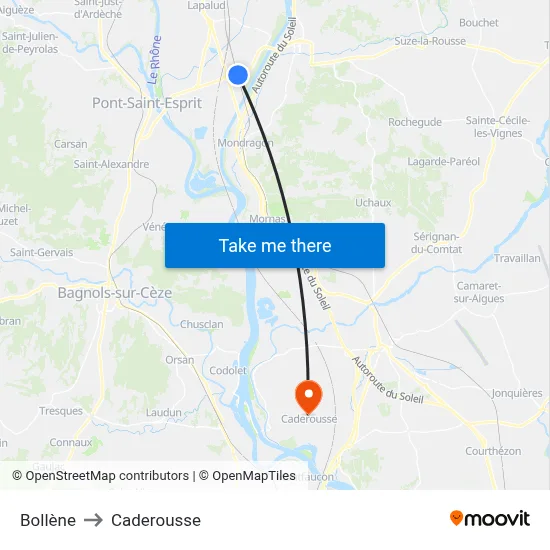 Bollène to Caderousse map