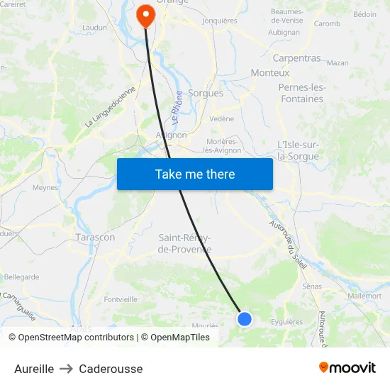 Aureille to Caderousse map