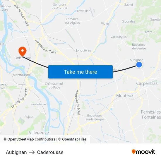 Aubignan to Caderousse map