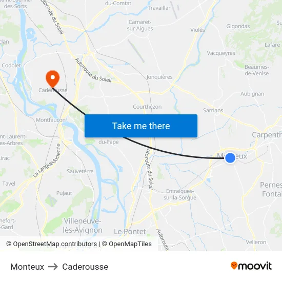 Monteux to Caderousse map