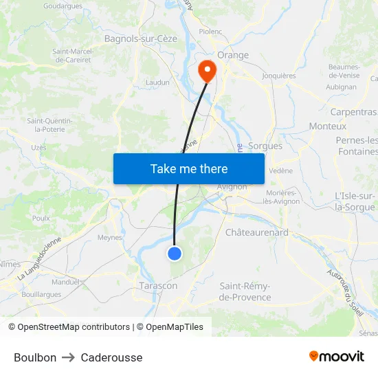 Boulbon to Caderousse map
