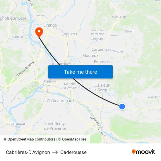 Cabrières-D'Avignon to Caderousse map