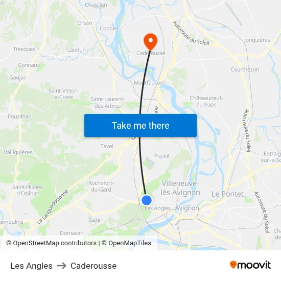 Les Angles to Caderousse map