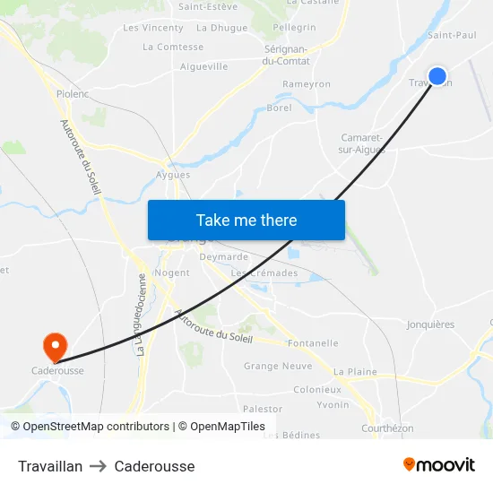 Travaillan to Caderousse map