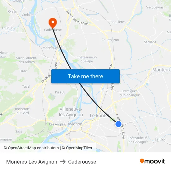 Morières-Lès-Avignon to Caderousse map