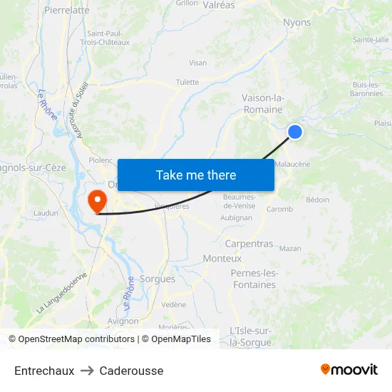Entrechaux to Caderousse map
