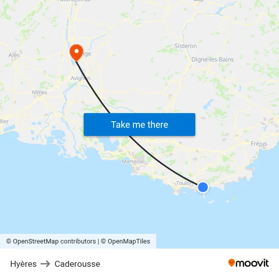 Hyères to Caderousse map