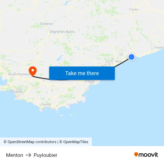 Menton to Puyloubier map