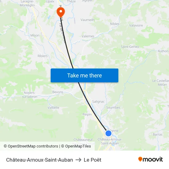 Château-Arnoux-Saint-Auban to Le Poët map