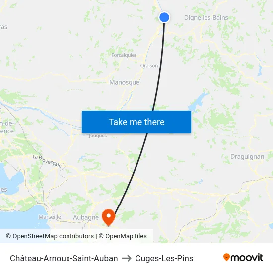 Château-Arnoux-Saint-Auban to Cuges-Les-Pins map