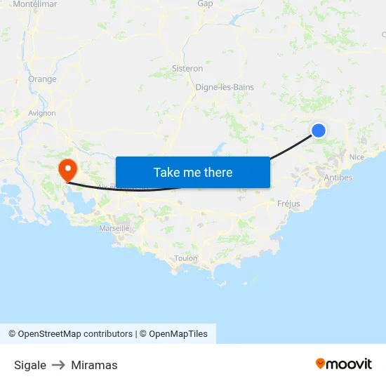 Sigale to Miramas map
