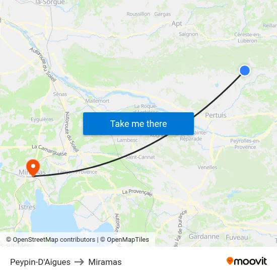 Peypin-D'Aigues to Miramas map