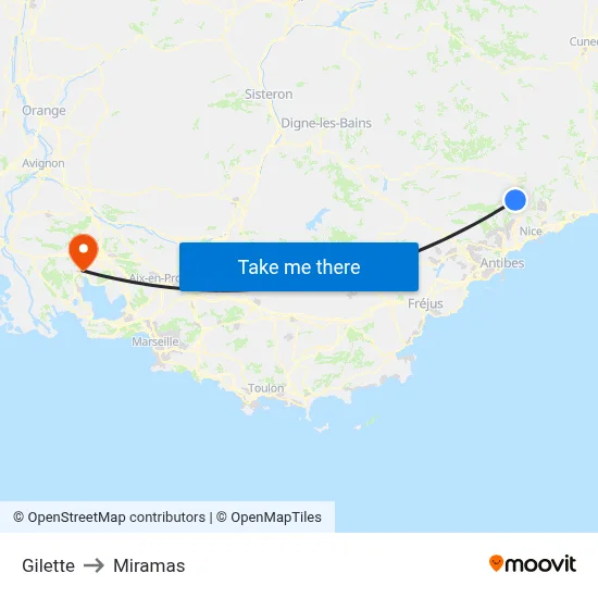 Gilette to Miramas map