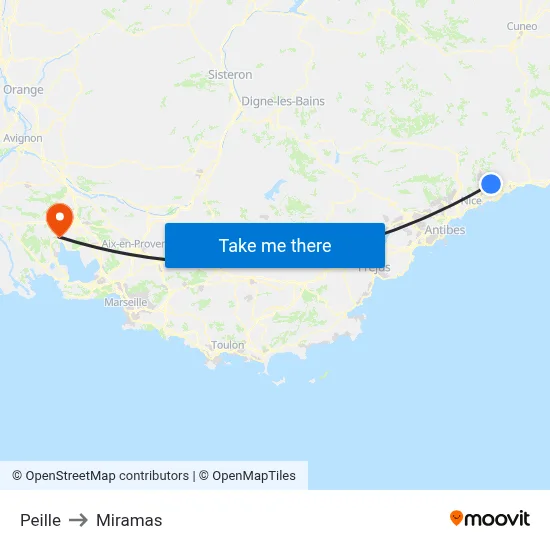 Peille to Miramas map