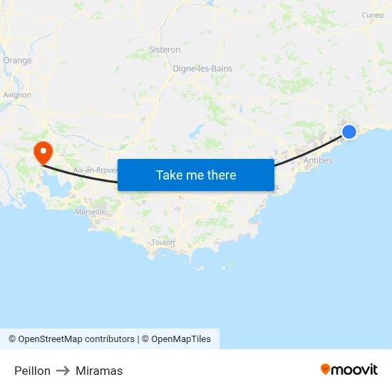 Peillon to Miramas map