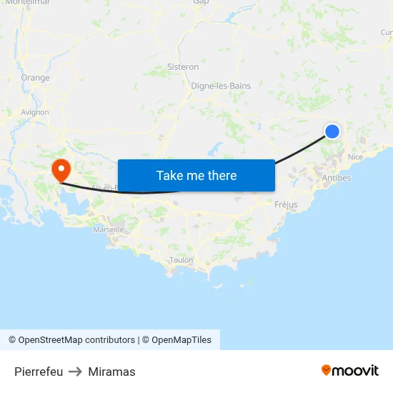 Pierrefeu to Miramas map
