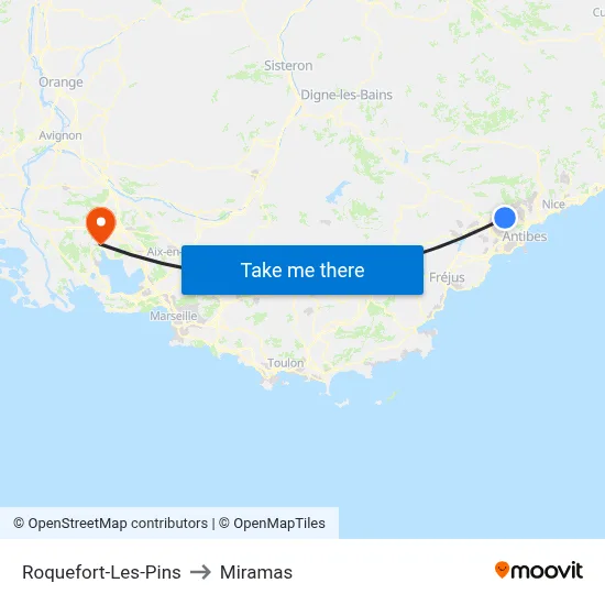 Roquefort-Les-Pins to Miramas map