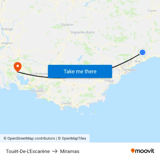 Touët-De-L'Escarène to Miramas map