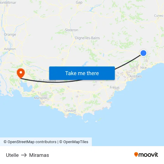 Utelle to Miramas map
