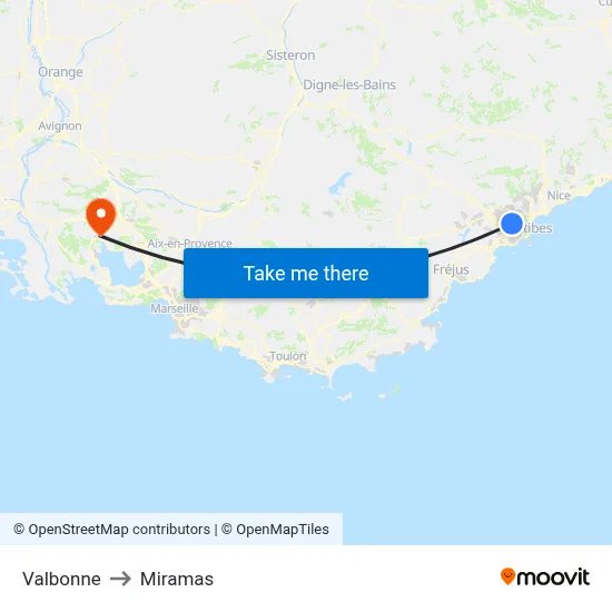 Valbonne to Miramas map