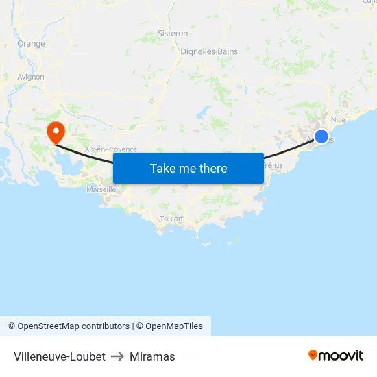 Villeneuve-Loubet to Miramas map