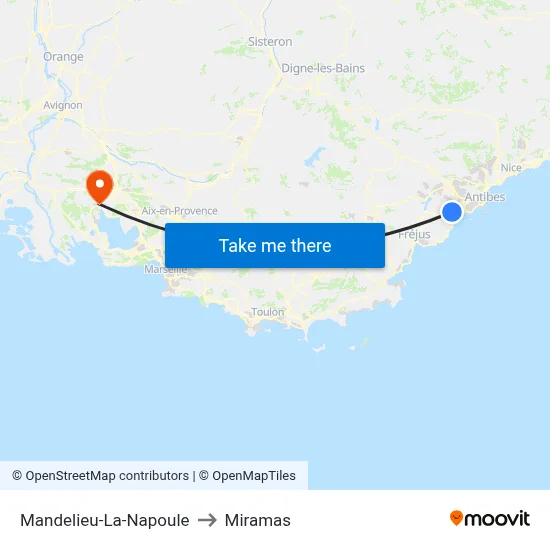 Mandelieu-La-Napoule to Miramas map