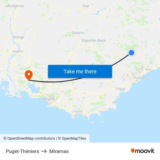 Puget-Théniers to Miramas map