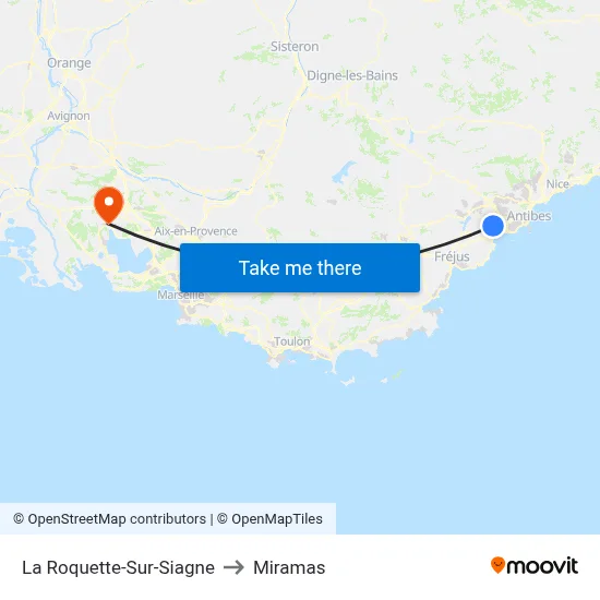La Roquette-Sur-Siagne to Miramas map