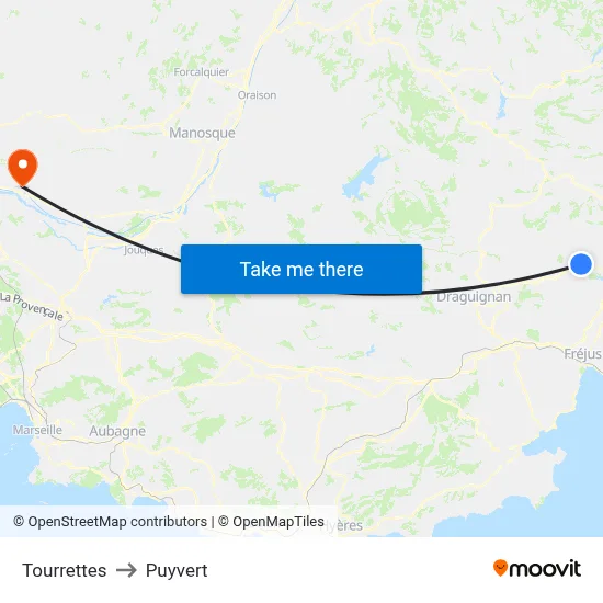 Tourrettes to Puyvert map