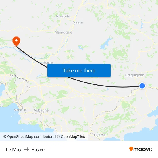 Le Muy to Puyvert map